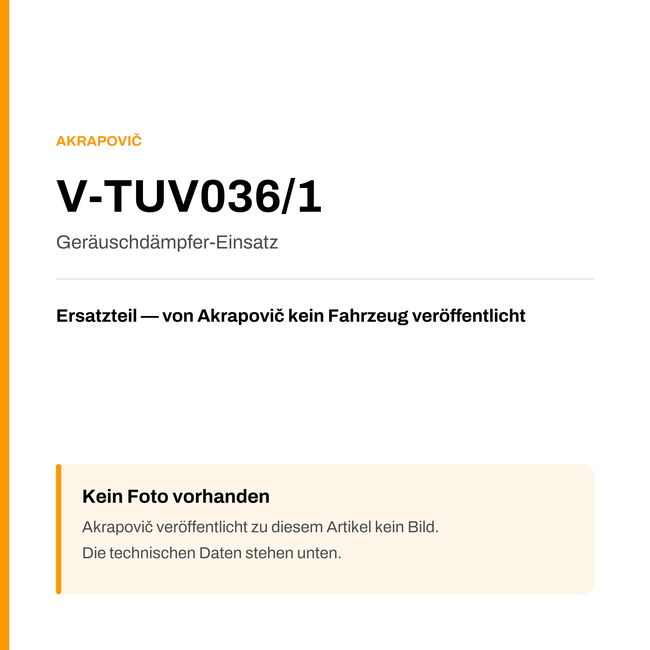 Akrapovic Geräuschdämpfer-Einsatz V-TUV036/1 — Platzhalter, kein Herstellerfoto verfügbar