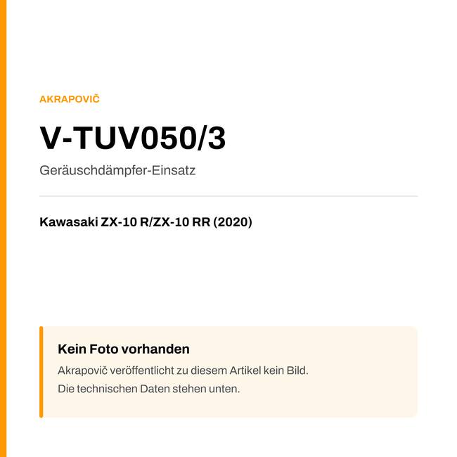 Akrapovic Geräuschdämpfer-Einsatz Kawasaki ZX-10 R / ZX-10 RR (20-20) V-TUV050/3 — Platzhalter, kein Herstellerfoto verfügbar