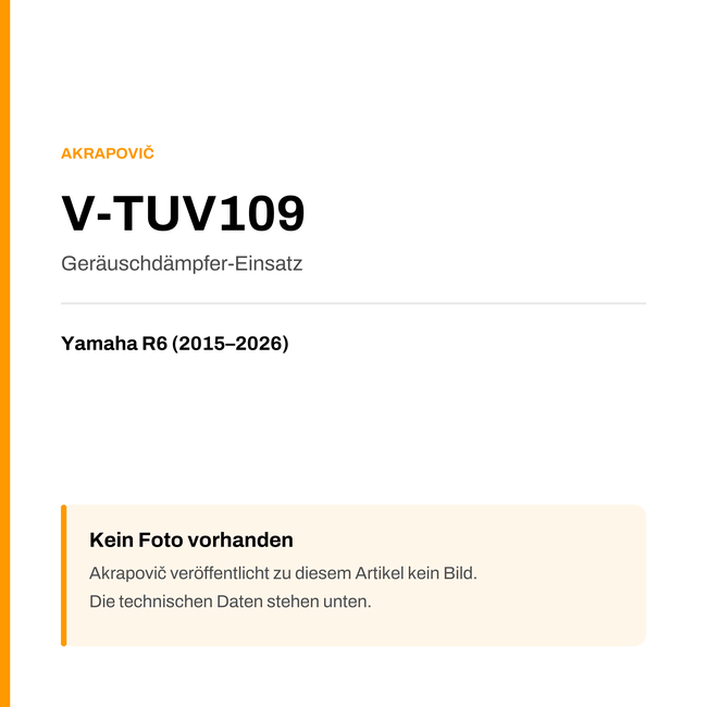 Akrapovic Geräuschdämpfer-Einsatz Yamaha R6 (15-26) V-TUV109 — Platzhalter, kein Herstellerfoto verfügbar