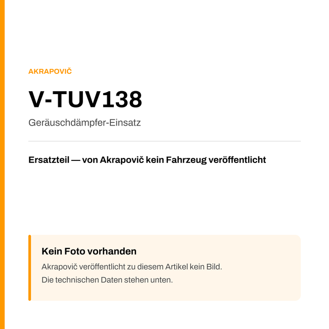 Akrapovic Geräuschdämpfer-Einsatz V-TUV138 — Platzhalter, kein Herstellerfoto verfügbar