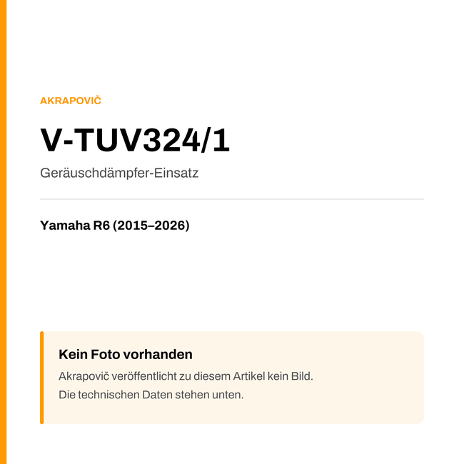 Akrapovic Geräuschdämpfer-Einsatz Yamaha R6 (15-26) V-TUV324/1 — Platzhalter, kein Herstellerfoto verfügbar
