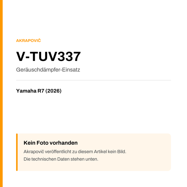 Akrapovic Geräuschdämpfer-Einsatz Yamaha R7 (26-26) V-TUV337 — Platzhalter, kein Herstellerfoto verfügbar