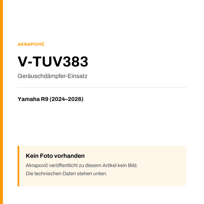 Akrapovic Geräuschdämpfer-Einsatz Yamaha R9 (24-26) V-TUV383 — Platzhalter, kein Herstellerfoto verfügbar