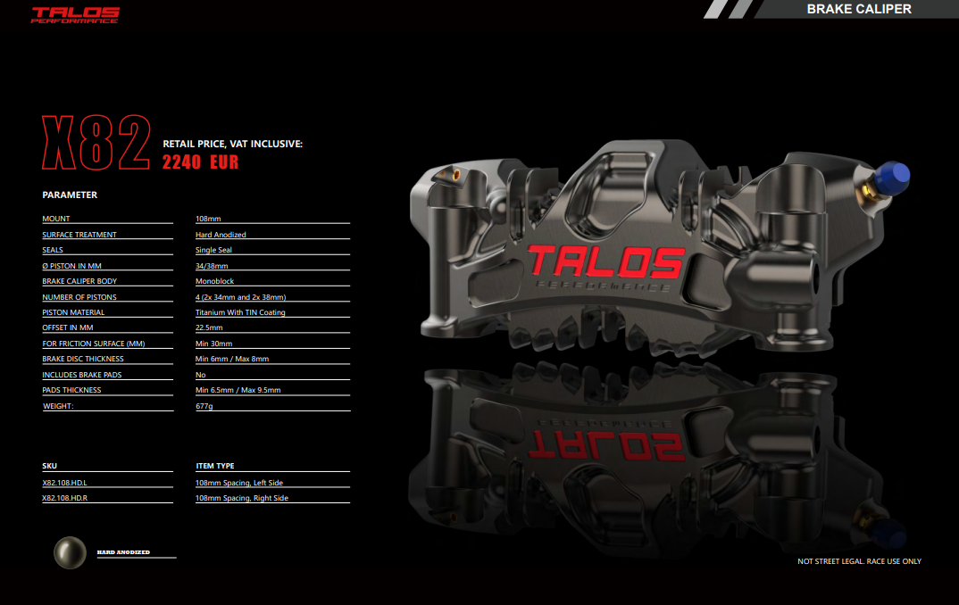 TALOS X82 SBK Racing pinza freno monoblocco P4 34/38 108mm anteriore destra | X82.108.DL.R 