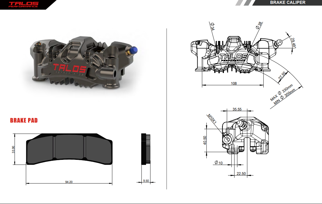 TALOS X82 SBK Racing pinza freno monoblocco P4 34/38 108mm anteriore destra | X82.108.DL.R 