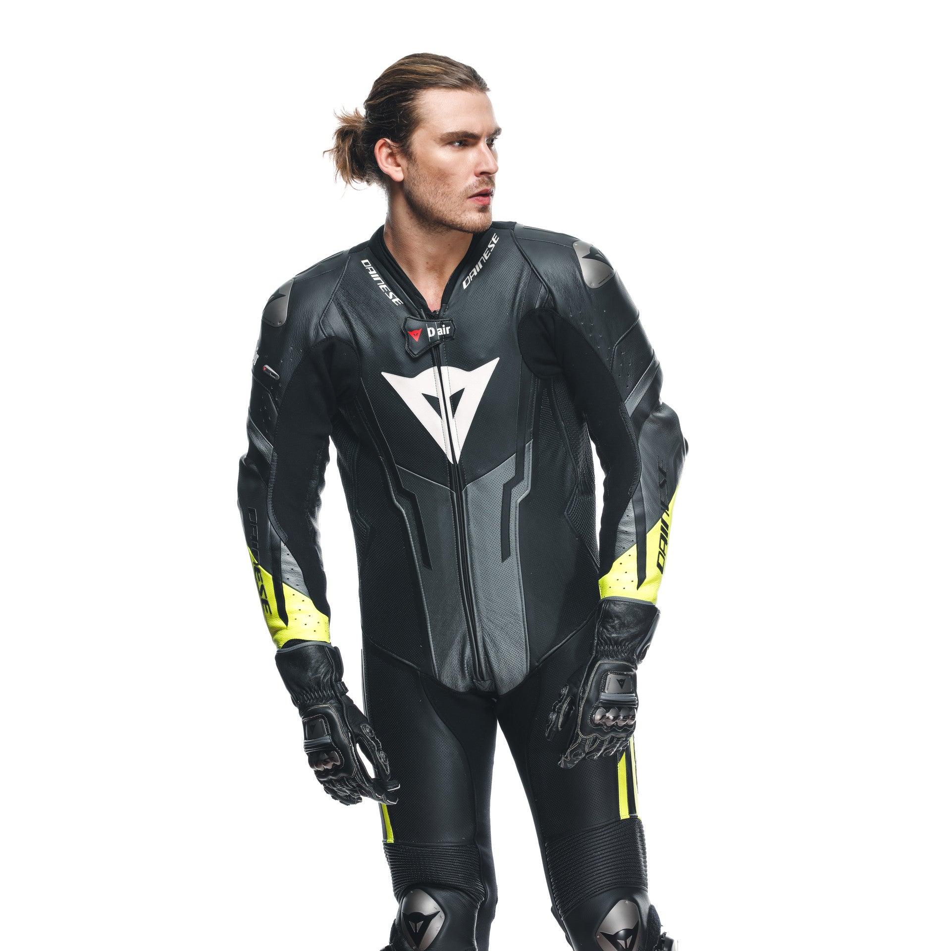 DAINESE MISANO 3 D-AIR® in pelle monopezzo Combinazione per airbag Perforata Airbag Suit | Uomini | Giallo nero/neon