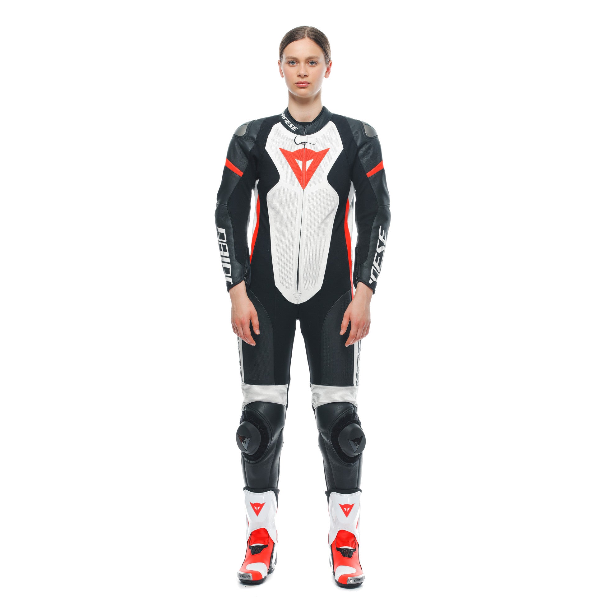 Dainese Grobnik Lady One -pecio Combinazione in pelle - tuta da corsa perforata | Donne | Bianco/rosso
