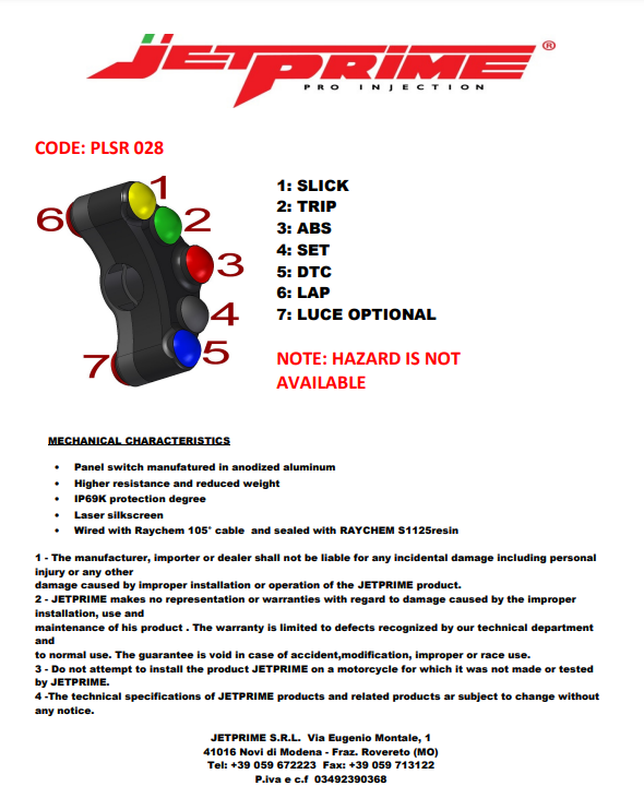 Switch Switch Race Left Jetprime BMW S1000RR (09-14) JP PLSR 028