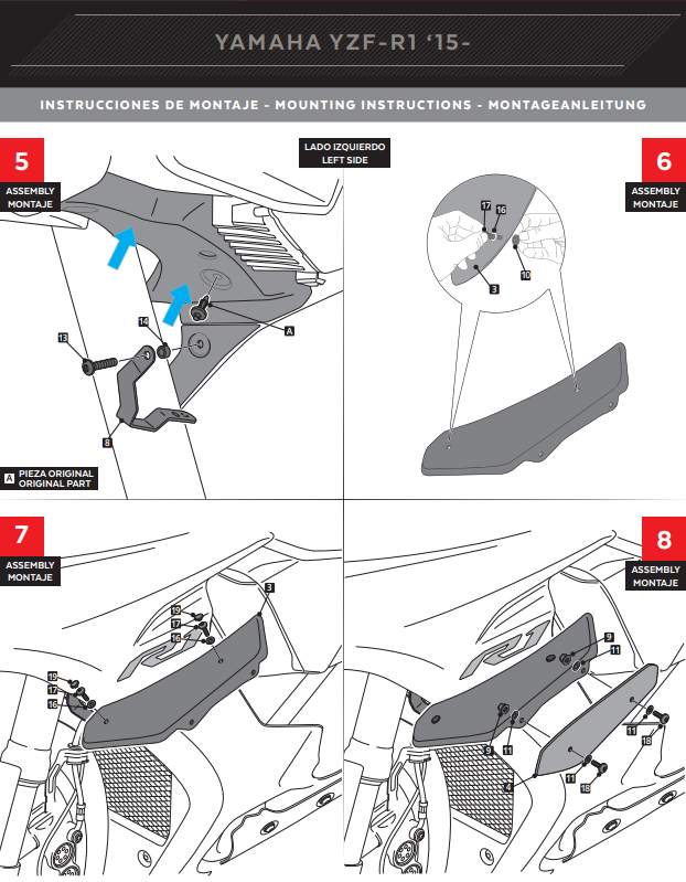 Spoiler Winglets Puig Downforce Yamaha YZF-R1/M RN32 RN49 (15-19) 9766 