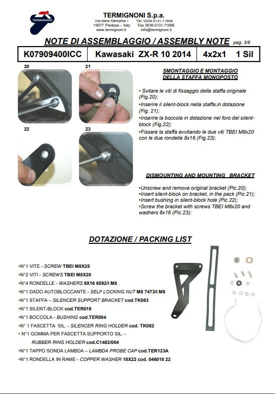 Ternignoni Sistema completo Titanio Kawasaki ZX-10 R/RR (16-20) K08010200TCC