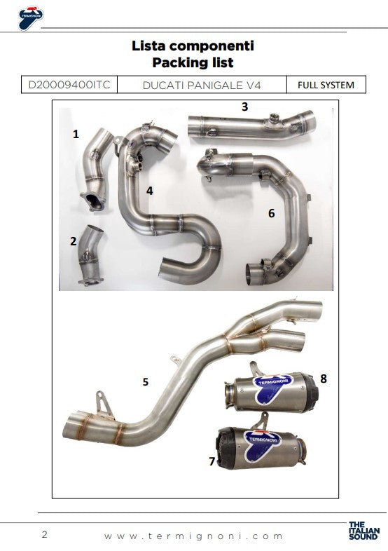 Sistema completo Termignoni Acciaio inossidabile D200 RHT Ducati Panigale V4/S (18-24) D20009400ITC