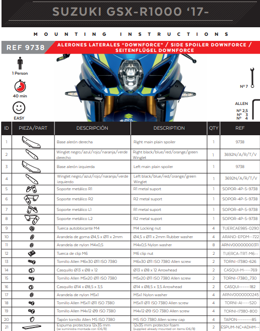 Spoiler Winglets Puig Downforce Suzuki GSX-R 1000 (17-23) 9738 