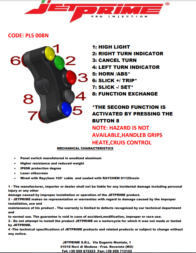 STANGE SWITCH STREET SINISTRA JETPRIME BMW S1000RR K46 (15-18) JP PLS 008