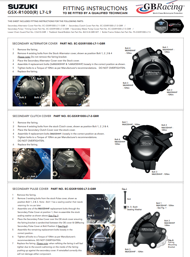 Protezioni per coperchi del motore Completa set gbracing Suzuki GSX-R 1000 (17-23)
