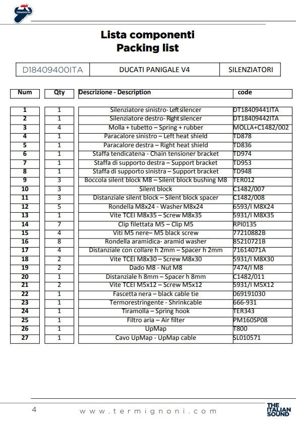 Termignoni Kit Slip-On Black Edition Ducati Panigale V4/S/R (18-24) D18409400ina