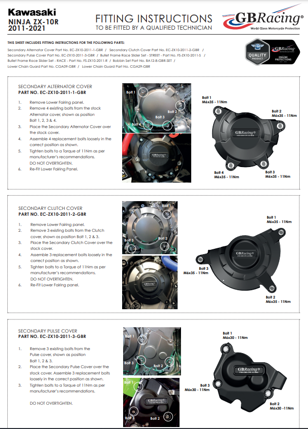 Protezioni per coperchio del motore Completo set gbacing kawasaki zx-10 r/rr (11-20)