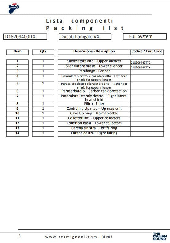 Ternignoni Sistema completo Titanio 4uscite Ducati Panigale V4 R (19-24) D18209401ttx
