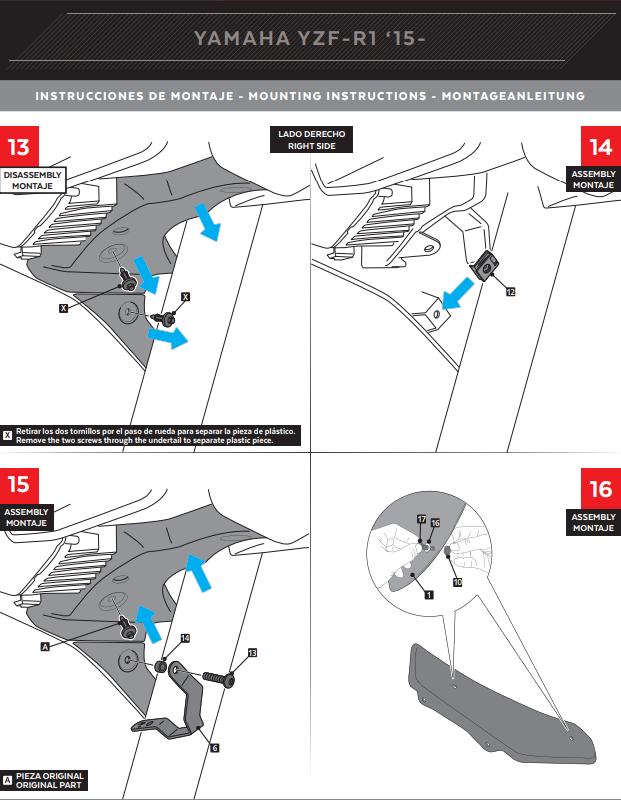 Spoiler Winglets Puig Downforce Yamaha YZF-R1/M RN32 RN49 (15-19) 9766 