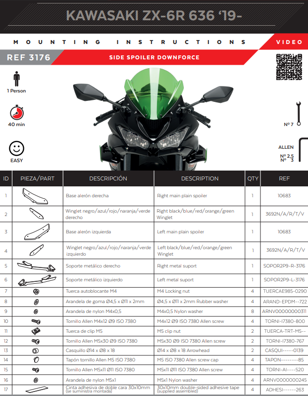 Spoiler Winglets Puig Downforce Kawasaki ZX-6R 636 (18-23) 3176 