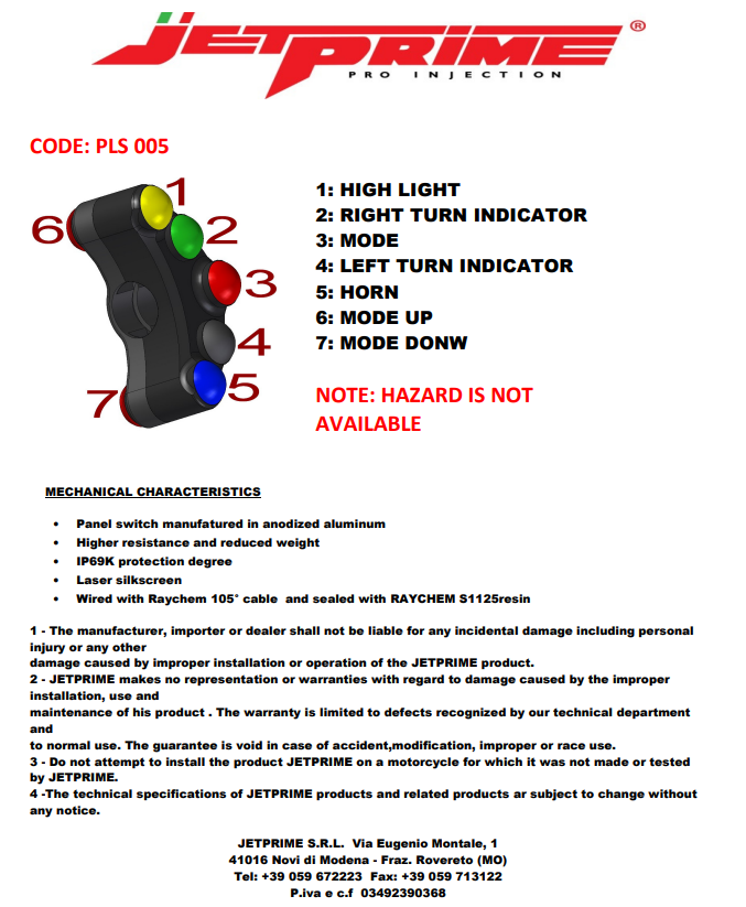 Switch Stering Street Jetprime Ducati Panigale 1199/R/S (12-17) JP PLS 005