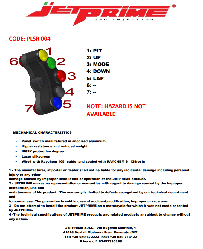 Switch Switch Race Sinistra Jetprime Kawasaki ZX-10 R/RR (16-20) JP PLSR 004