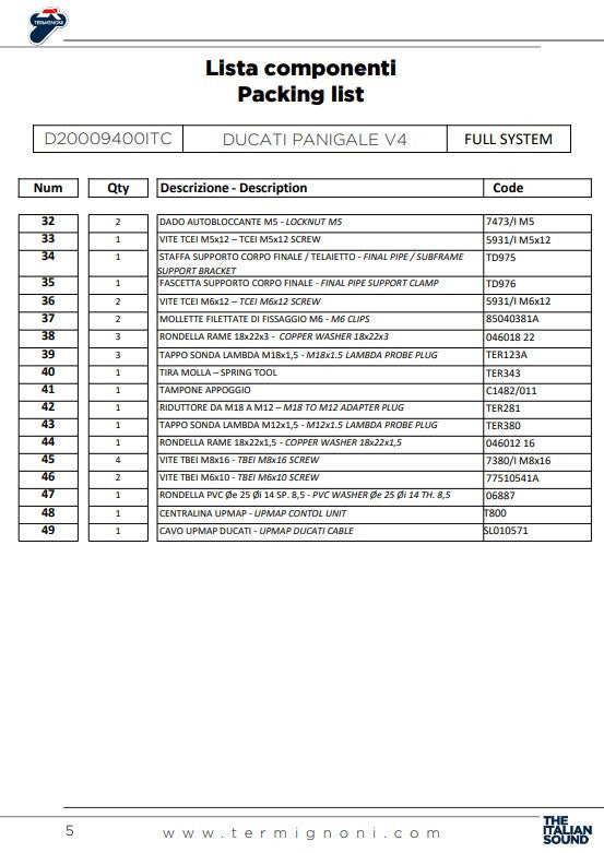 Ternignoni Sistema completo in acciaio inossidabile D200 RHT Ducati Panigale V4 R (19-24) D20009400ITC