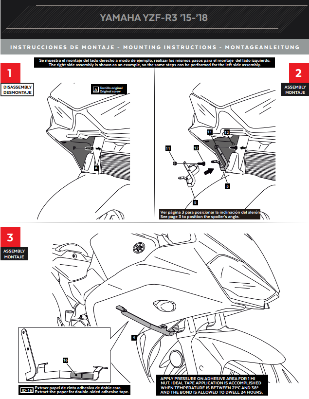 Spoiler Winglets Puig Downforce Yamaha YZF-R3 (15-18) 3171 