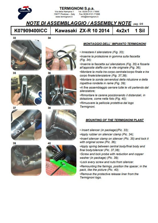 Ternignoni Sistema completo Titanio Kawasaki ZX-10 R/RR (16-20) K08010200TCC