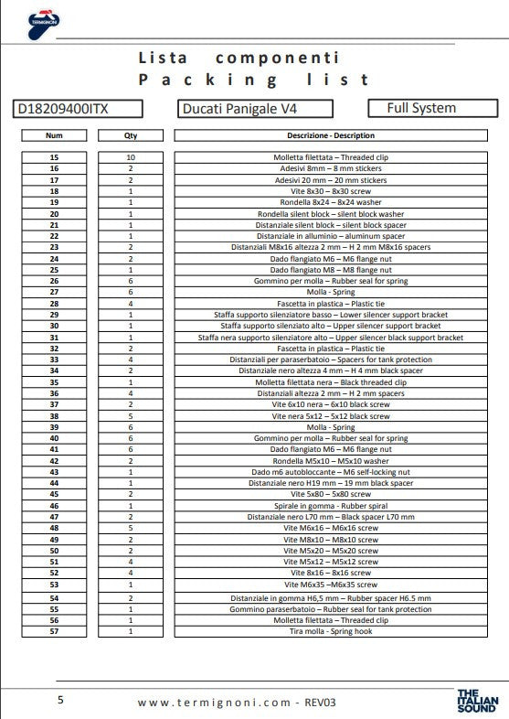 Ternignoni Sistema completo Titanio 4uscite Ducati Panigale V4 R (19-24) D18209401ttx