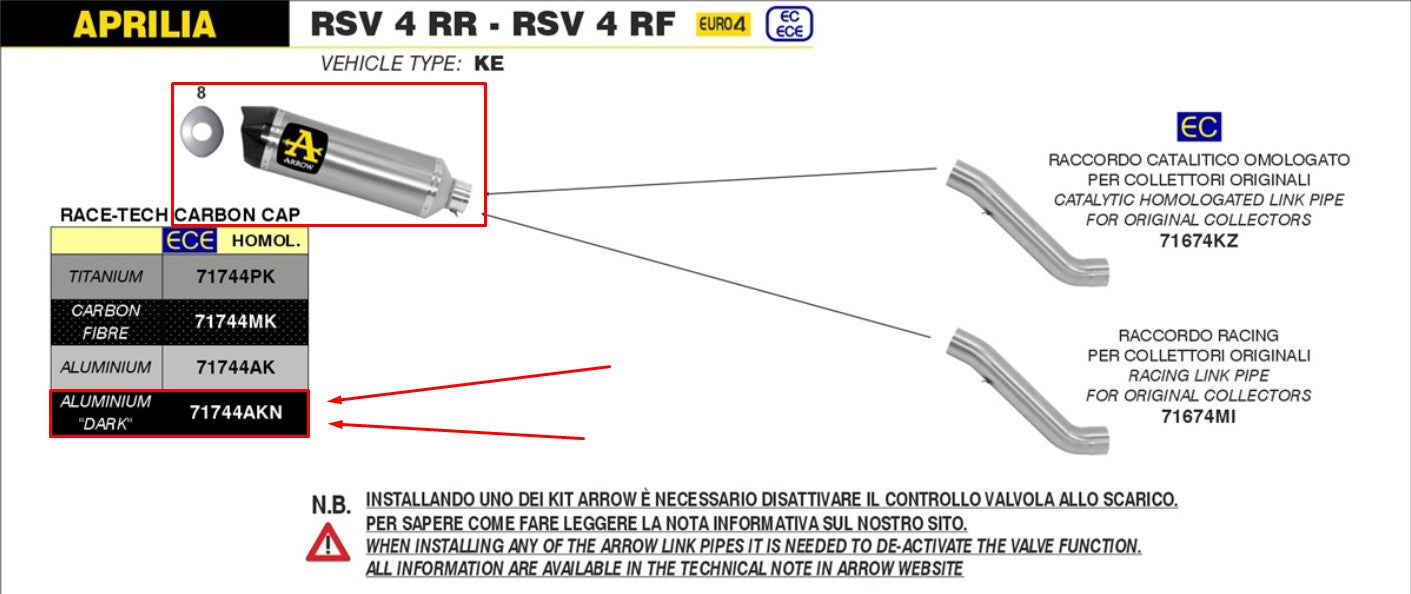 Arrow Slip-on Race-Tech Alluminio Dark Aprilia RSV4/RR/RF (17-18) 71744AKN