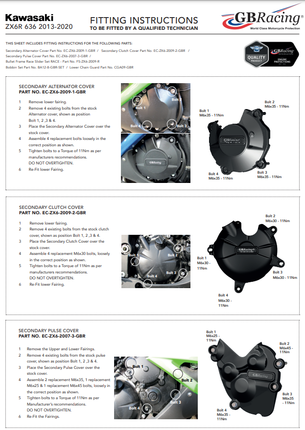 Protezioni per coperchio del motore Completa set gbracing kawasaki zx-6r/636/rr (13-25)