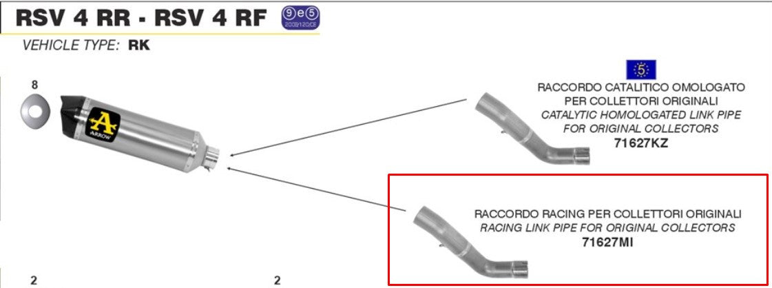 Freccia Acciaio inossidabile a tubo intermedio Aprilia RSV4/RR/RF (15-16) 71627mi
