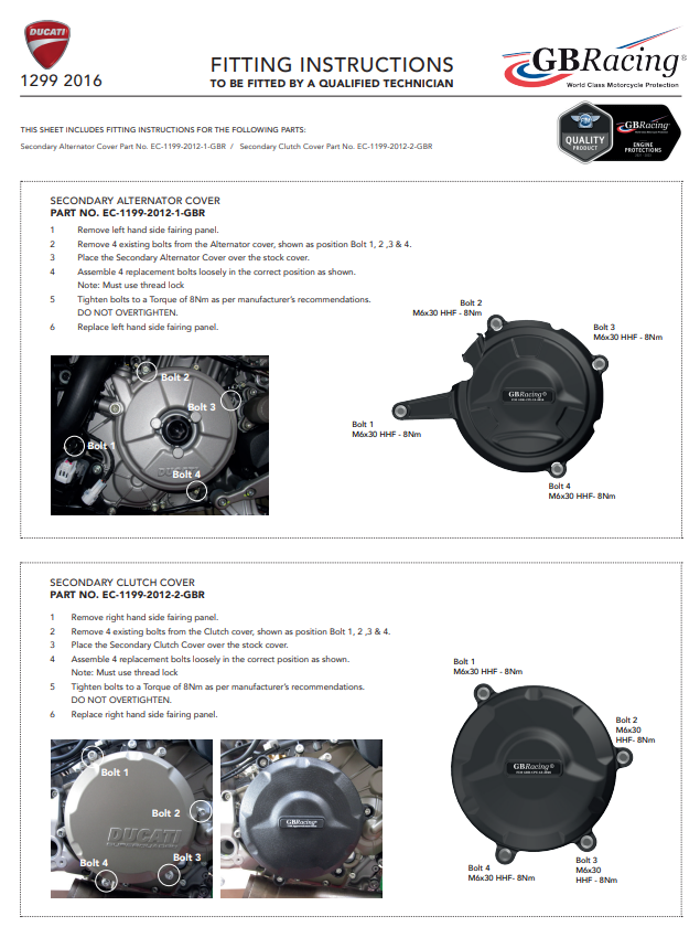 Avvistamento Macchine Protettore Copertura protettiva GBracing Ducati Panigale 1299/s (15-18)