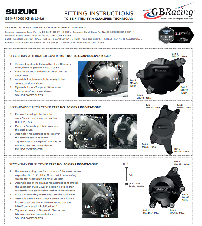 Protezioni per coperchi del motore Completa Imposta GBracing Suzuki GSX-R 1000 (09-16)