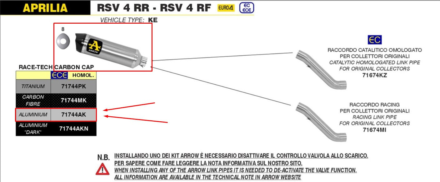 Arrow Slip-on Race-Tech Alluminium Aprilia RSV4/RR/RF (17-18) 717444ak