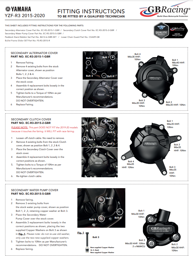 Cover di protezione della protezione dell'accoppiamento GBracing Yamaha YZF-R3 (15-22)