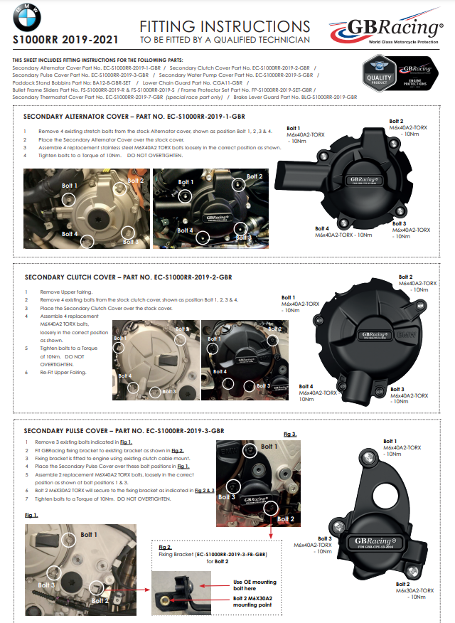 Per le macchine per avvistamento copertura protettiva di protezione GBracing BMW S1000RR K67 (19-25)