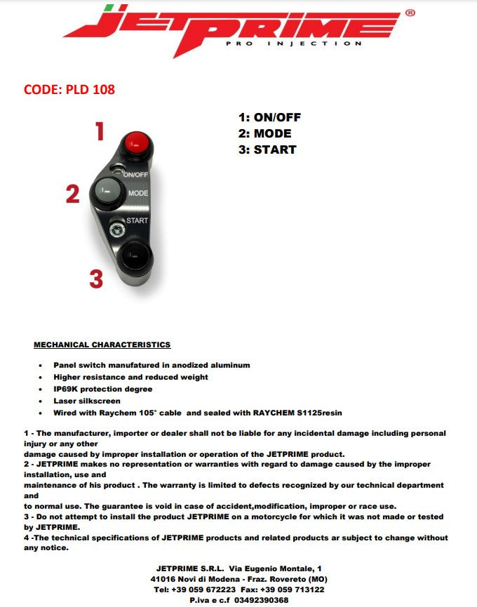 Interruttore di sterzo per jetprime JP ACC 108 Gasgrip BMW S1000RR (15-20) JP PLD 108