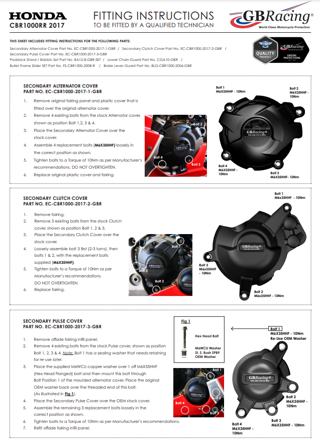 Copertura protettiva per protezione dell'accoppiamento GBracing Honda CBR 1000 RR SC77 (17-19)