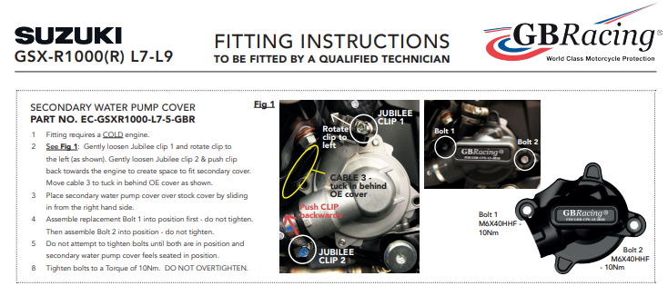 Copertura protettiva per protezione della pompa dell'acqua GBracing Suzuki GSX-R 1000 (17-23)