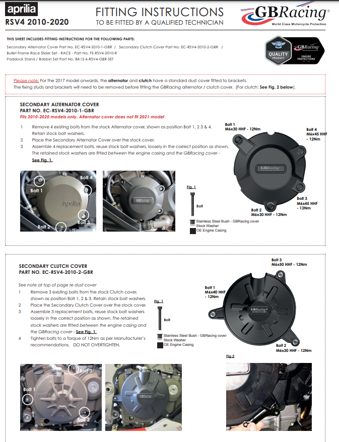 Copertura protettiva per protezione per coppa GBracing Aprilia RSV4/1100 Factory/R/RR/RF (09-20)