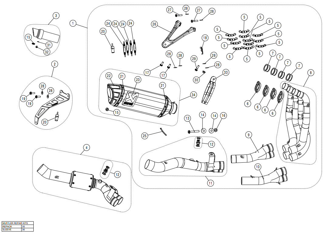Akrapovic Racing Line (Acciaio Inossidabile) Kawasaki ZX-10 R/RR (21-25) S-K10R10-RC 