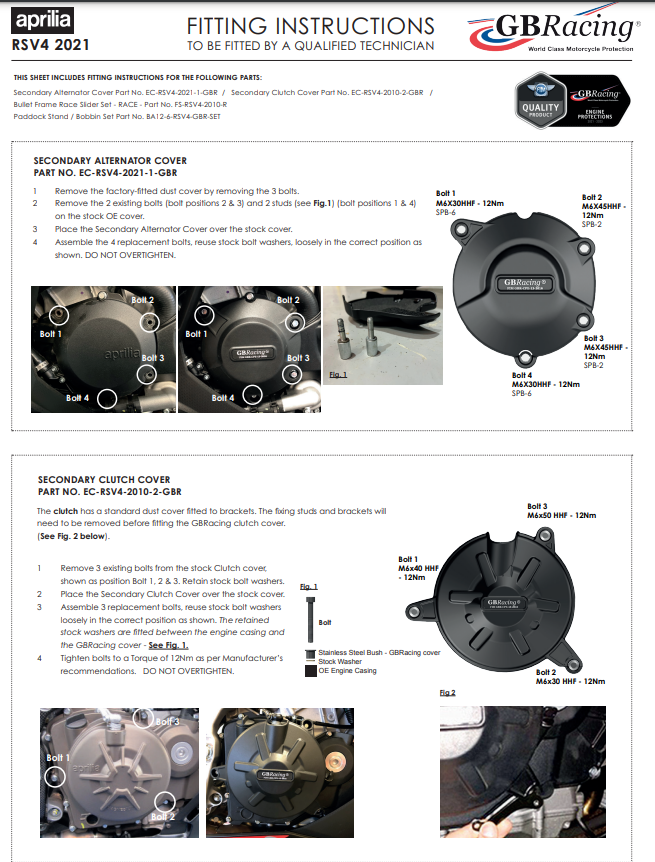 Copertura di protezione della protezione dell'accoppiamento GBracing Aprilia RSV4/RR/1100 Factory (21-25)