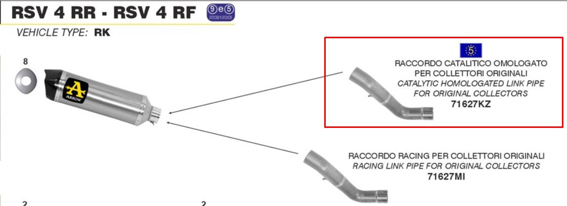 Freccia tubo intermedio con acciaio inossidabile catalizzatore Aprilia RSV4/RR/RF (15-16) 71627KZ