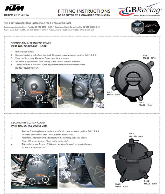 Avvistamento Machine Protettore Copertura protettiva GBracing KTM RC8/R 1190 (12-16)