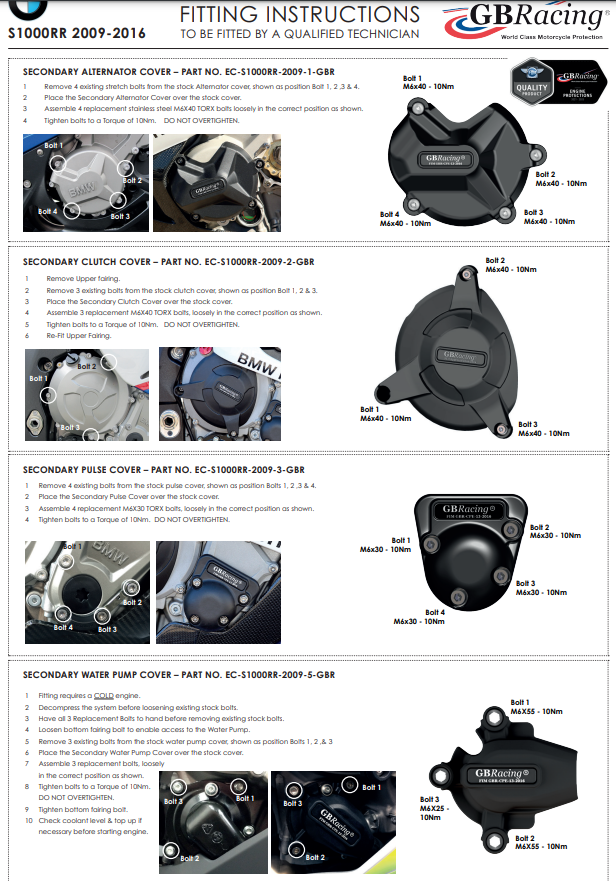 Cover di protezione della protezione dell'accoppiamento GBracing BMW S1000RR (09-16)