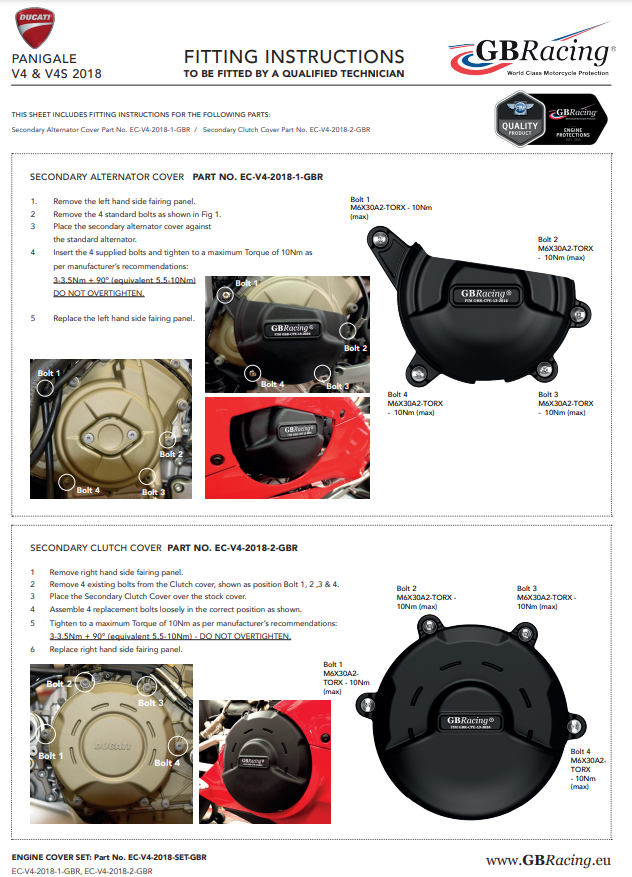 Protezioni del coperchio del motore Complete Set gbracing Ducati Panigale V4/S (18-24)