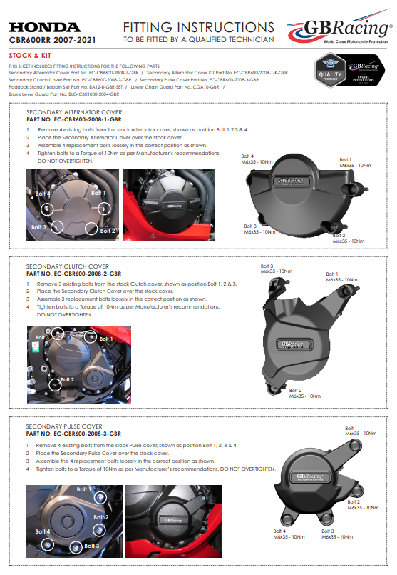 Protezioni per il coperchio del motore Completa set gBracing Honda CBR 600 RR (07-21)