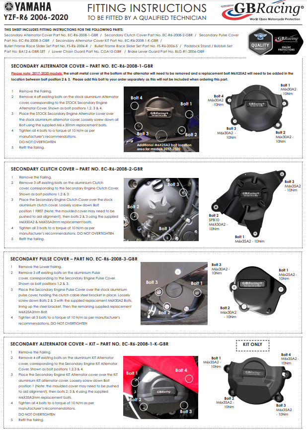 Avvistamento Machine Protettore Copertura protettiva GBracing Yamaha YZF-R6 (06-25)