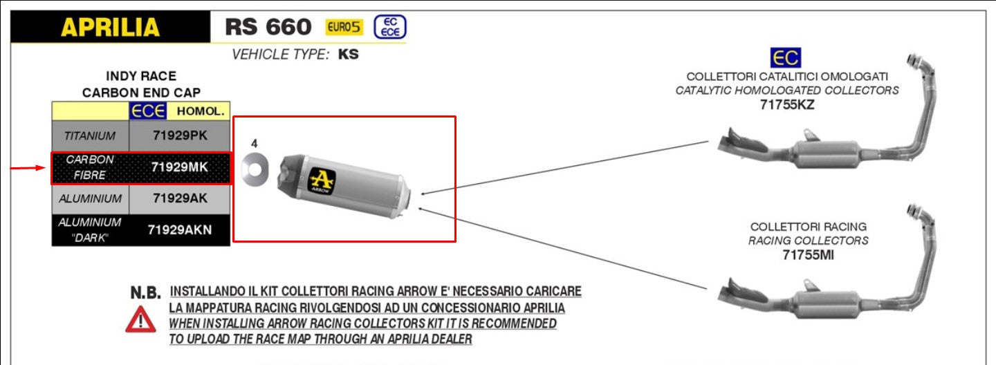 Arrow Slip-on Indy Race Carbon Aprilia Rs 660 (20-25) 71929MK